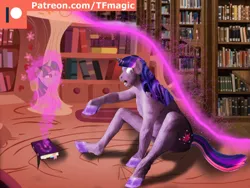 Size: 2592x1944 | Tagged: source needed, safe, artist:tfmagic, derpibooru import, twilight sparkle, pony, unicorn, g4, advertisement, book, human to pony, image, jpeg, library, photo manipulation, story included, transformation, unicorn twilight