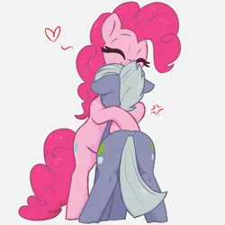 Size: 3000x3000 | Tagged: safe, artist:t72b, derpibooru import, limestone pie, pinkie pie, earth pony, pony, g4, annoyed, bipedal, duo, duo female, female, hape, hug, image, limetsun pie, mare, personal space invasion, png, siblings, simple background, sisters, tsundere