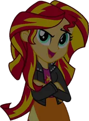 Size: 760x1031 | Tagged: safe, derpibooru import, edit, edited screencap, editor:pascalmulokozi2, screencap, sunset shimmer, human, equestria girls, g4, background removed, clothes, crossed arms, female, image, jacket, my little pony equestria girls, not a vector, png, render, simple background, smiling, solo, transparent background