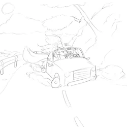 Size: 1000x1000 | Tagged: safe, artist:tolltavianon, derpibooru import, octavia melody, vinyl scratch, oc, oc:tolltavia, earth pony, pony, unicorn, g4, car, drifting, driving, height difference, horn, image, jpeg, size difference