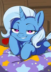 Size: 4961x7016 | Tagged: safe, artist:derpydoodesigns, derpibooru import, trixie, pony, unicorn, g4, bedroom eyes, heart, heart eyes, horn, image, looking at you, png, smiling, smiling at you, wingding eyes