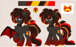 Size: 2862x1776 | Tagged: safe, artist:little-sketches, ponerpics import, oc, unofficial characters only, alicorn, pony, alicorn oc, bat wings, butt fluff, cheek fluff, chest fluff, choker, color palette, colored hooves, cutie mark, ear fluff, ear tufts, eye, eye clipping through hair, eyebrows visible through hair, fangs, female, floppy ears, folded wings, gem, highlights, horn, image, jpeg, leg fluff, mare, one wing out, passepartout, raised hoof, reference sheet, smiling, snaggletooth, socks (coat marking), solo, standing, unicorn horn, unshorn fetlocks, wings