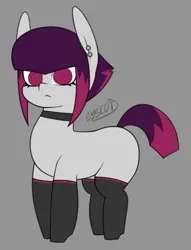 Size: 705x923 | Tagged: safe, artist:syscod, derpibooru import, oc, unofficial characters only, earth pony, pony, choker, clothes, ear piercing, goth, image, piercing, png, purple mane, socks, solo, stockings, thigh highs