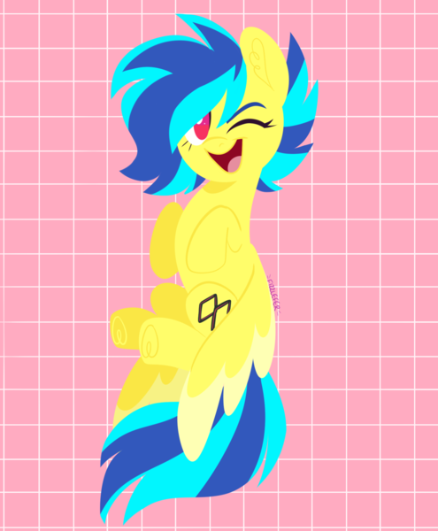 Size: 1618x1961 | Tagged: safe, artist:fizzlefer, derpibooru import, oc, oc:koa, unofficial characters only, pegasus, pony, female, grid background, image, mare, one eye closed, patterned background, png, solo, wink