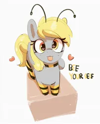 Size: 1654x2048 | Tagged: safe, artist:pabbley, derpibooru import, derpy hooves, pegasus, pony, g4, :p, animal costume, antennae, be yourself, bee costume, clothes, collar, costume, cute, derpabetes, female, folded wings, heart, heart eyes, image, jpeg, looking at you, mare, simple background, socks, solo, striped socks, tongue out, white background, wingding eyes, wings