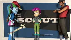 Size: 2048x1152 | Tagged: safe, artist:gaelgaming1, derpibooru import, rainbow dash, scootaloo, human, equestria girls, g4, 3d, female, image, jpeg, male, scout (tf2), source filmmaker, team fortress 2