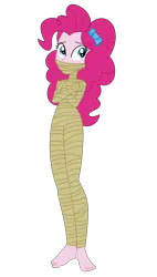 Size: 1416x2500 | Tagged: safe, artist:nie-martw-sie-o-mnie, derpibooru import, pinkie pie, human, equestria girls, g4, barefoot, bondage, bound and gagged, bow, cloth gag, crossed arms, damsel in distress, feet, gag, hair bow, image, mummification, mummified, png, simple background, solo, standing, transparent background