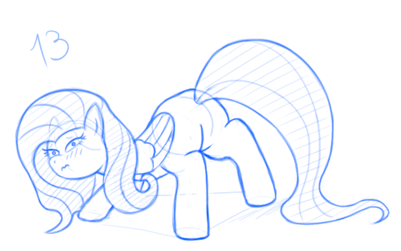 Size: 1655x1038 | Tagged: suggestive, artist:aika67, derpibooru import, fluttershy, pegasus, pony, g4, blushing, butt, crouching, cute, digital sketch, dynamic pose, embarrassed, female, flank, image, leg focus, looking back, looking over shoulder, mare, minimalist, modern art, monochrome, png, pouting, raised tail, rear view, shy, simple background, sketch, solo, tail, white background, wide eyes, wings, wip