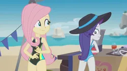 Size: 1920x1080 | Tagged: suggestive, derpibooru import, edit, edited screencap, screencap, fluttershy, rarity, crab, human, equestria girls, equestria girls series, g4, too hot to handle, beach, butt, clothes, erect nipples, female, hat, image, my little pony equestria girls: better together, nipple outline, one-piece swimsuit, png, rearity, sun hat, swimsuit, swimsuit edit