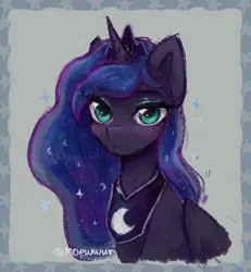 Size: 1200x1300 | Tagged: safe, artist:moewwur, artist:rin-mandarin, derpibooru import, princess luna, alicorn, pony, g4, blushing, cute, ears up, ethereal mane, eyeshadow, female, horn, image, jewelry, looking at you, lunabetes, makeup, mare, png, princess, royalty, solo, solo female, starry eyes, starry mane, stars, tiara, wingding eyes, wings