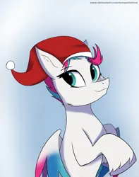 Size: 2104x2676 | Tagged: safe, artist:tempestshine, derpibooru import, zipp storm, pegasus, pony, g5, christmas, female, gradient background, hat, holiday, image, png, santa hat, solo