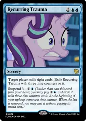 Size: 375x523 | Tagged: safe, derpibooru import, edit, starlight glimmer, unicorn, g4, the crystalling, bookshelf, ccg, horn, image, magic the gathering, my little pony, png, ptsd glimmer, sweat, trading card, trading card edit, trading card game, twilight's castle