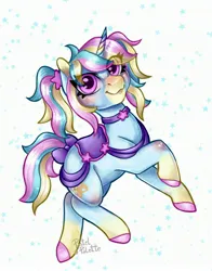 Size: 2526x3219 | Tagged: safe, artist:pastelpalette, derpibooru import, oc, oc:pastel palette, unofficial characters only, unicorn, big eyes, blue coat, cute, horn, image, jpeg, pigtails, pink hooves, ponysona, saddle, smiling, tack