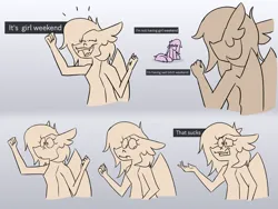 Size: 4000x3000 | Tagged: safe, artist:grandfinaleart, derpibooru import, oc, oc:mahogany teakwood, oc:molars, unofficial characters only, dragon, pegasus, pony, comic, digital art, dragon oc, dragoness, duo, duo female, female, females only, folded wings, frown, image, non-pony oc, pegasus oc, png, pony oc, sad, simple background, sitting, smiling, standing, tail, wings