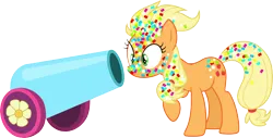 Size: 5917x3000 | Tagged: safe, artist:cloudy glow, derpibooru import, applejack, earth pony, pony, g4, confetti, female, image, messy hair, party cannon, png, simple background, transparent background, vector