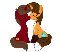 Size: 4448x3800 | Tagged: safe, artist:rogan140, derpibooru import, oc, oc:ej, oc:rogan, alicorn, alicorn oc, duo, duo male, gay, horn, image, kissing, male, png, resting, simple background, transparent background, wings