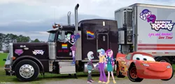 Size: 1033x499 | Tagged: safe, derpibooru import, bon bon, lyra heartstrings, photo finish, princess cadance, princess celestia, sci-twi, twilight sparkle, human, equestria girls, g4, car, cars (pixar), chevrolet corvette, crossover, dean cadance, disney, equestria girls in real life, equestria girls logo, g4 logo, image, irl, jpeg, lightning mcqueen, my little pony equestria girls: friendship games, my little pony logo, peterbilt, peterbilt 379, photo, photoshop, pixar, principal celestia, racecar, super smash bros., truck