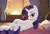 Size: 1600x1095 | Tagged: safe, ai generated, prompter:harvydraws, rarity, pony, unicorn, g4, bed, bedroom eyes, blushing, butt, cloud, curtains, eyeshadow, female, furniture, hair, half-closed eyes, horn, image, jpeg, looking at you, looking back, lying, makeup, narrowed eyes, on bed, pillow, side, smiling, solo, sunset, window