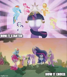 Size: 500x569 | Tagged: safe, derpibooru import, edit, edited screencap, editor:hunterpony4, screencap, applejack, fluttershy, pinkie pie, princess twilight 2.0, rainbow dash, rarity, spike, twilight sparkle, twilight sparkle (alicorn), alicorn, dragon, earth pony, pegasus, pony, unicorn, friendship is magic, g4, season 1, season 9, the last problem, spoiler:s09, big crown thingy, castle of the royal pony sisters, element of generosity, element of honesty, element of kindness, element of laughter, element of loyalty, element of magic, elements of harmony, gigachad spike, horn, image, jewelry, jpeg, mane seven, mane six, my little pony, older, older applejack, older fluttershy, older mane seven, older mane six, older pinkie pie, older rainbow dash, older rarity, older spike, older twilight, older twilight sparkle (alicorn), outdoors, ponyville, regalia