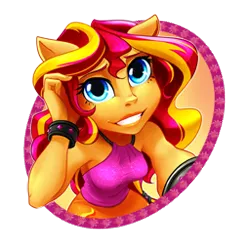 Size: 256x256 | Tagged: safe, artist:didj, derpibooru import, part of a set, sunset shimmer, human, art pack:mypastisnottoday2025, equestria girls, g4, button, cute, cyan eyes, female, icon, image, lips, long hair, nose, png, ponied up, pony ears, shimmerbetes, simple background, small nose, solo, transparent background, two toned hair, website