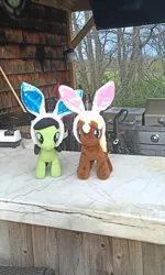 Size: 1500x2500 | Tagged: safe, ponerpics import, oc, oc:anonfilly, oc:verity, earth pony, pony, bunny ears, cute, easter, easter bunny, female, filly, holiday, huffyhorse, image, irl, photo, plushie, png, verity