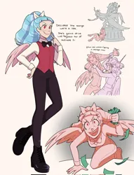 Size: 1563x2048 | Tagged: safe, artist:timelessclownry, derpibooru import, cozy glow, lord tirek, princess flurry heart, queen chrysalis, human, g4, alternate hairstyle, alternate universe, bowtie, elf ears, female, fight, hair pulling, horn, horned humanization, humanized, image, jpeg, legion of doom statue, money, older, older cozy glow, older flurry heart, statue, teenager, waistcoat, winged humanization, wings