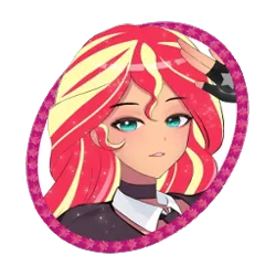 Size: 256x256 | Tagged: artist needed, safe, derpibooru import, part of a set, sunset shimmer, human, art pack:mypastisnottoday2025, equestria girls, g4, button, clothes, cyan eyes, female, gloves, icon, image, long hair, looking at you, necktie, png, salute, simple background, smiling, smiling at you, solo, transparent background, two toned hair, website