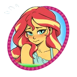 Size: 256x256 | Tagged: safe, artist:doublewbrothers, derpibooru import, part of a set, sunset shimmer, alicorn, pony, art pack:mypastisnottoday2025, equestria girls, g4, alicornified, blushing, button, clothes, dress, female, fiery mane, fiery shimmer, green hooves, icon, image, looking at you, partially transparent background, png, race swap, shimmercorn, simple background, solo, thumbnail, transparent background