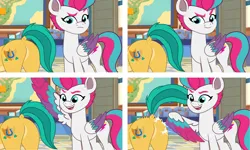 Size: 7361x4403 | Tagged: safe, artist:gmaplay, derpibooru import, hitch trailblazer, zipp storm, earth pony, pegasus, pony, g5, 4 panel comic, butt, butt touch, comic, dock, duo, feathermarking, female, female on male, female on male ass worship, high res, hitchbutt, image, male, mare, plot, plot pair, png, ship:stormblazer, shipping, simple background, spank mark, spanking, stallion, straight, tail, transparent background, zippbutt