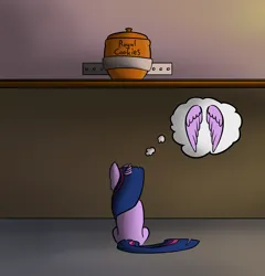 Size: 2874x2995 | Tagged: safe, artist:princesssaros, derpibooru import, twilight sparkle, twilight sparkle (alicorn), alicorn, pony, unicorn, g4, cookie, cookie jar, female, filly, filly twilight sparkle, foal, food, hilarious in hindsight, horn, image, jar, jpeg, looking up, mare, origin story, sitting, solo, thought bubble, unicorn twilight, wings, younger
