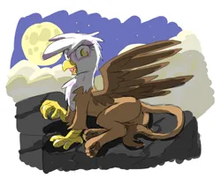Size: 1237x1001 | Tagged: safe, artist:pzkratzer, derpibooru import, gilda, gryphon, g4, 1000 hours in ms paint, 30 minute art challenge, aggie.io, butt, female, image, looking at you, lying down, magma, moon, night, outdoors, plot, png, sketch, solo