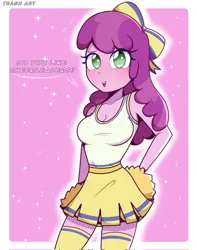 Size: 1617x2048 | Tagged: safe, artist:trash art, derpibooru import, cheerilee, equestria girls, g4, cheerileeder, cheerleader, cheerleader outfit, clothes, image, jpeg, looking at you, miniskirt, pom pom, skirt, tanktop