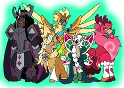 Size: 1414x1000 | Tagged: safe, artist:zetikoopa, derpibooru import, oc, oc:bahiti, bat pony, deer, flutter pony, gryphon, pony, reindeer, storm creature, unicorn, cookie run, cookie run kingdom, dark cacao cookie, female, golden cheese cookie, hollyberry cookie, horn, image, male, mare, png, pure vanilla cookie, white lily cookie