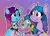 Size: 1436x1046 | Tagged: safe, alternate version, artist:funnyk16, derpibooru import, izzy moonbow, misty brightdawn, pony, unicorn, g5, blushing, bonding, bracelet, coat marking, cute, duo, duo female, ear fluff, exclamation point, female, freckles, friends, friendship bracelet, gradient background, green eyes, happy, heart eyes, holding something, horn, horn markings, image, imaginary friend, inanimate object, izzybetes, jewelry, jpeg, madame taffytail, mistybetes, open smile, pink eyes, rebirth misty, señor butterscotch, signature, simple background, starry eyes, unshorn fetlocks, wingding eyes