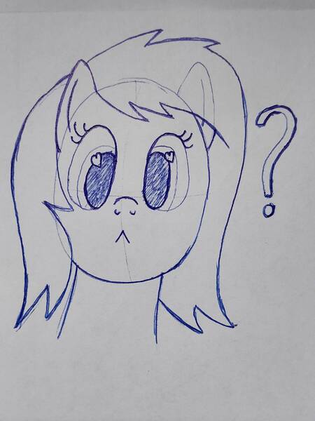 Size: 2448x3264 | Tagged: safe, artist:jakusi, ponerpics import, oc, oc:anonfilly, unofficial characters only, earth pony, pony, bust, confused, cute, female, heart eyes, image, jpeg, looking at you, mare, pen sketch, portrait, question mark, sketch, solo, traditional art, wingding eyes