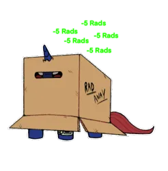 Size: 557x565 | Tagged: safe, artist:flixanoa, derpibooru import, oc, oc:bit shift, unofficial characters only, cyborg, pony, unicorn, fallout equestria, blushing, box, cardboard box, clothes, commission, hiding, horn, image, jumpsuit, male, metal gear solid, pip-boy, png, radaway, radiation, simple background, solo, stallion, text, transparent background, vault suit, ych result