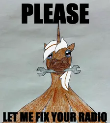 Size: 1762x1965 | Tagged: safe, artist:peacepetal, derpibooru import, silver spanner, pony, unicorn, g4, female, heart, heart eyes, horn, image, jpeg, looking at you, looking down, looking down at you, mare, mouth hold, rectangular pupil, simple background, solo, text, traditional art, wingding eyes, wrench