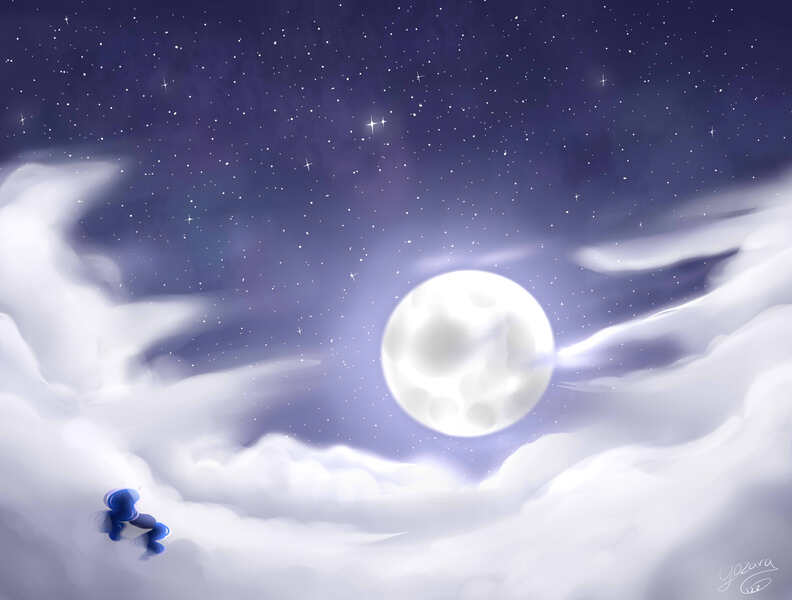 Size: 3300x2500 | Tagged: safe, artist:yozora122, derpibooru import, princess luna, alicorn, pony, g4, cloud, female, full moon, image, jpeg, mare, moon, night, night sky, on a cloud, outdoors, sky, solo, stars