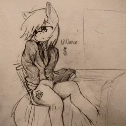 Size: 2000x2000 | Tagged: safe, artist:12.1ounce, derpibooru import, oc, unofficial characters only, semi-anthro, bottomless, clothes, image, jpeg, monochrome, partial nudity, shirt, solo, suit jacket, traditional art