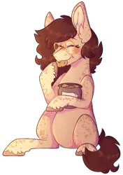Size: 490x695 | Tagged: safe, artist:chrzaan, derpibooru import, oc, oc:cookie, earth pony, pony, cookie, cookie jar, female, food, glasses, image, mare, png, simple background, solo, transparent background