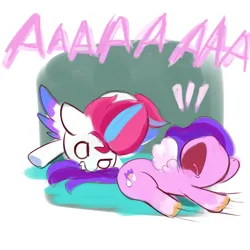 Size: 2048x2048 | Tagged: safe, artist:dulldi, derpibooru import, pipp petals, zipp storm, pegasus, pony, g5, biting, blank eyes, doodle, duo, female, image, open mouth, png, royal sisters (g5), screaming, siblings, sisters, tail, tail bite, tail pull, volumetric mouth