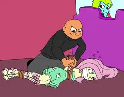 Size: 1358x1062 | Tagged: safe, artist:bugssonicx, derpibooru import, fluttershy, equestria girls, g4, bondage, dazed, feet, gag, image, kidnapped, png, sandals, unsexy bondage