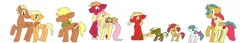 Size: 4600x800 | Tagged: safe, artist:stormthepony, derpibooru import, apple bloom, applejack, big mcintosh, fluttershy, snails, oc, oc:honeycrisp, oc:oliver, oc:puppydog tails, oc:spice, oc:sugar, earth pony, pegasus, pony, unicorn, g4, 2012, bandana, biting, bow, colt, couple, couples, cousins, female, filly, flower, fluttermac, foal, glasses, hairclip, horn, image, leeroy wingkins, male, mare, offspring, old art, older, older apple bloom, older snails, parent:apple bloom, parent:applejack, parent:big mcintosh, parent:fluttershy, parent:leeroy wingkins, parent:snails, parents:fluttermac, parents:snailbloom, pigtails, png, ship:snailbloom, shipping, simple background, stallion, straight, tail, tail bite, tail bow, white background