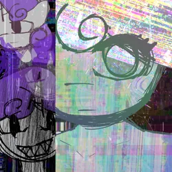 Size: 2598x2598 | Tagged: safe, artist:ariaofcanterlot, derpibooru import, sweetie belle, anthro, unguligrade anthro, unicorn, g4, album cover, eyestrain warning, floating head, horn, image, looking at you, older, older sweetie belle, png, sewerslvt, sharp teeth, skitzofrenia simulation, static, teeth, wat