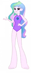 Size: 817x1867 | Tagged: safe, artist:nicholasp1996, artist:selenaede, derpibooru import, princess celestia, human, equestria girls, g4, barefoot, base used, clothes, feet, flower, image, lips, one-piece swimsuit, png, principal celestia, purple swimsuit, simple background, solo, swimsuit, transparent background