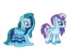 Size: 1024x768 | Tagged: safe, artist:dazzle, derpibooru import, idw, medley brook, kelpie, g4, crystal (g4), duo, duo female, eyeshadow, female, gradient body, image, looking at you, makeup, markings, png, simple background, transparent background