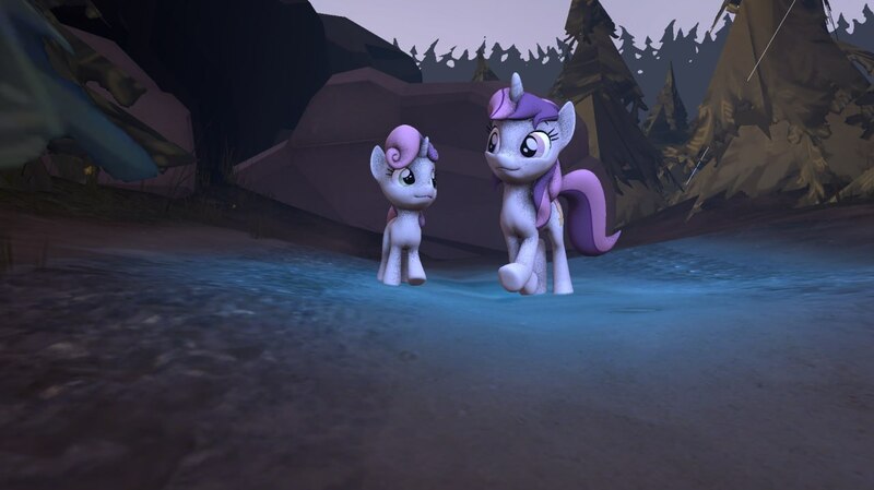 Size: 1280x719 | Tagged: safe, artist:sonymare, derpibooru import, sweetie belle, oc, oc:sweetieck dreams, pony, unicorn, g4, 3d, beautiful, chair, cute, daaaaaaaaaaaw, desk, duo, female, filly, foal, forest, horn, image, jpeg, mare, nature, not sweetie belle, ocbetes, outdoors, ship:dreamsbelle, shipping, source filmmaker, tree, unicorn horn, vibing