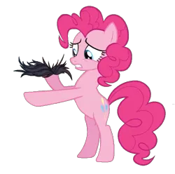 Size: 761x754 | Tagged: safe, derpibooru import, edit, edited screencap, screencap, pinkie pie, earth pony, pony, a friend in deed, g4, background removed, bipedal, hoof hold, image, my little pony, not a vector, open mouth, png, simple background, smiling, solo, toupee, transparent background