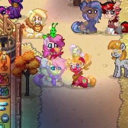Size: 503x503 | Tagged: safe, derpibooru import, big mcintosh, fluttershy, pinkie pie, twilight sparkle, twilight sparkle (alicorn), oc, oc:ruby, alicorn, earth pony, pegasus, pony, pony town, g4, alternate hairstyle, clothes, ear piercing, earring, female, fluttermac, image, jewelry, jpeg, looking at each other, looking at someone, male, mare, outdoors, piercing, plushie, plushie on top of head, pony plushie, scarf, shipping, smiling, smiling at each other, stallion, straight