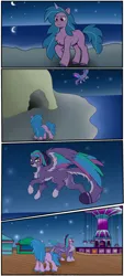Size: 922x2048 | Tagged: safe, artist:tsumury, derpibooru import, allura, izzy moonbow, aq bars, big cat, leopard, pony, snow leopard, unicorn, comic:sister wings, g5, boardtrot, cave, comic, duo, female, horn, image, jpeg, mare, night, night sky, ocean, sky, water